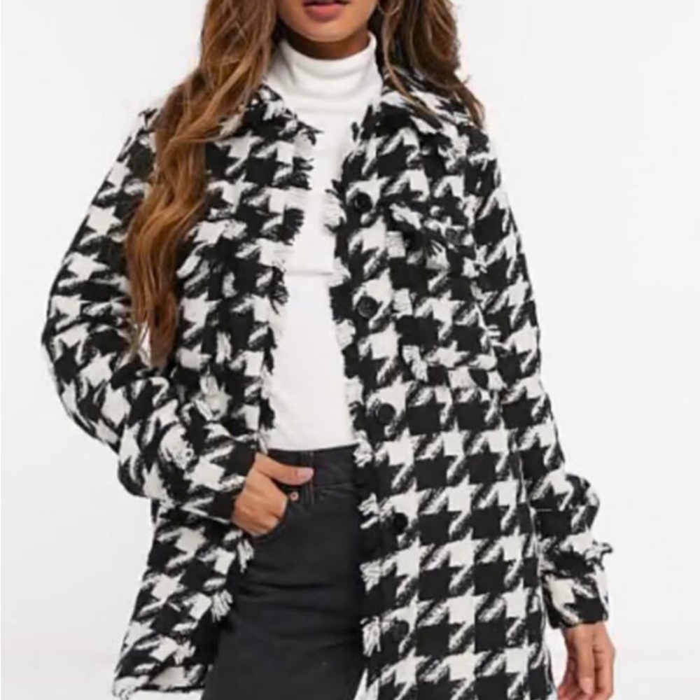 Express Black and White Houndstooth Teddy Jacket